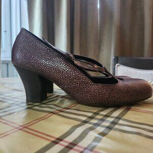 DRIES VAN NOTEN Pebbled Brown Metallic Shimmer Mary Jane Heels Shoes Size 38 8